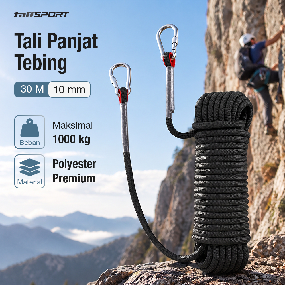 Gambar produk TaffSPORT Tali Paracord Panjat Tebing Climbing Rope Steel Buckle 10mm Panjang 30M - 24KN - Utama