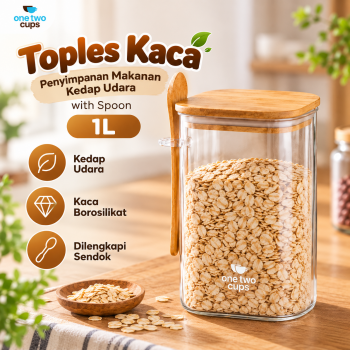 One Two Cups Toples Kaca Penyimpanan Makanan Kedap Udara with Spoon - ST-1020
