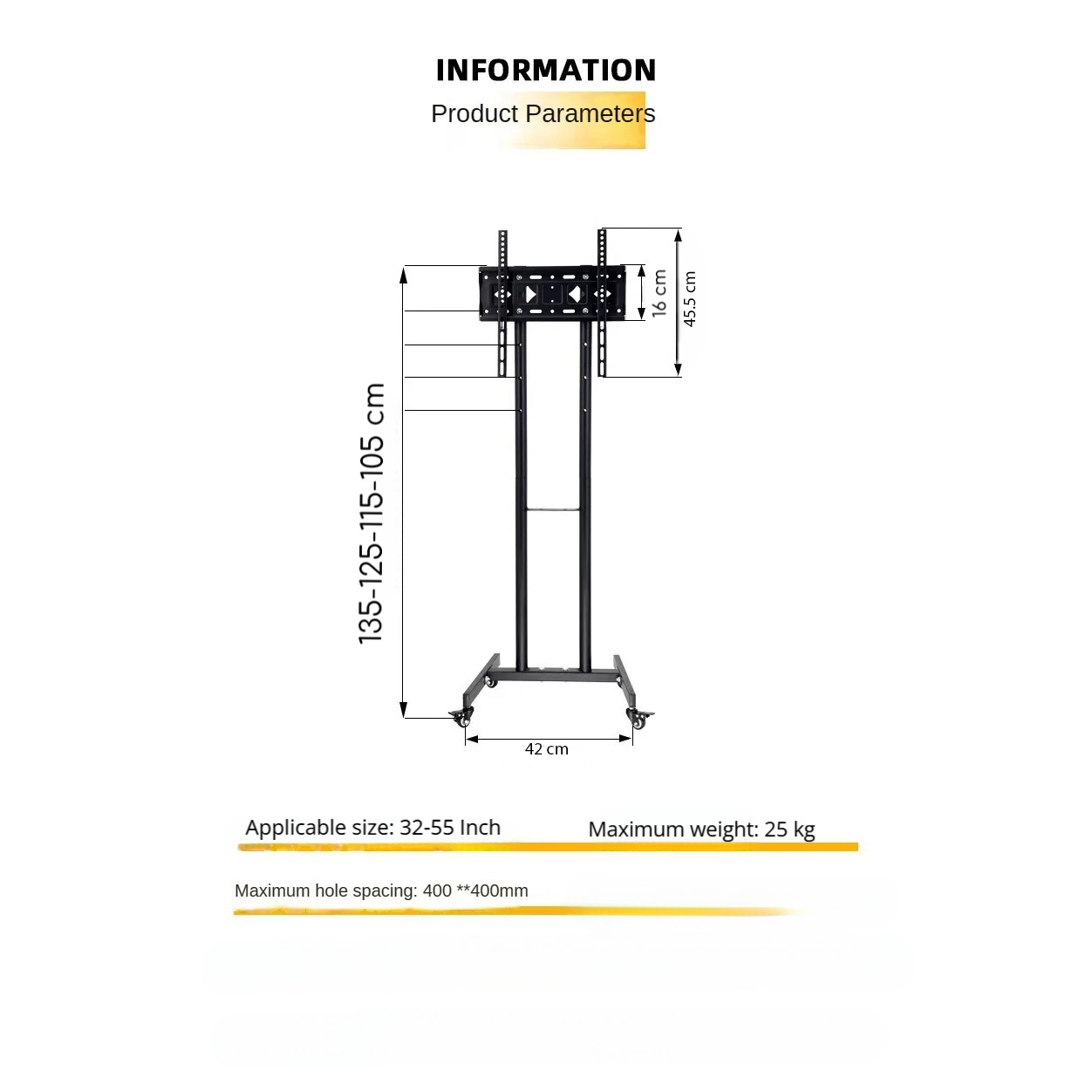 Gambar produk Taffware Bracket TV Floor Stand Wheel VESA 400 x 400 for 32-55 Inch TV - KM-Y602 - 7