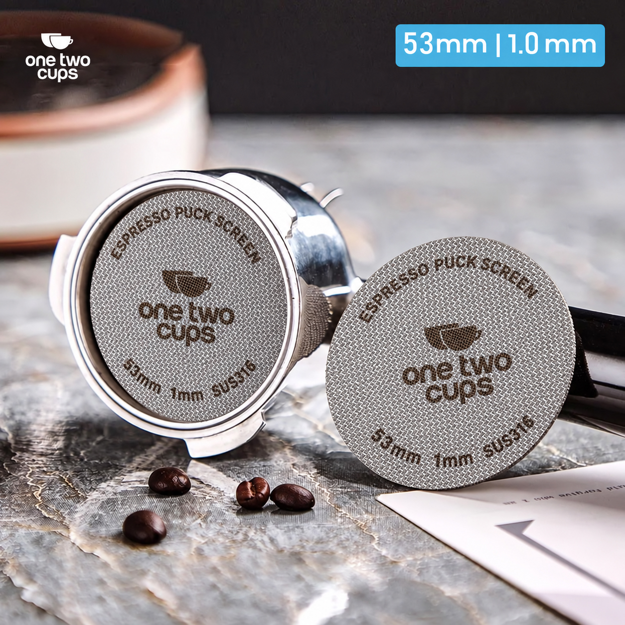 Gambar produk One Two Cups Puck Screen Portafilter Espresso Machine 150 Micron 53mm 1mm - SUS3 - Utama