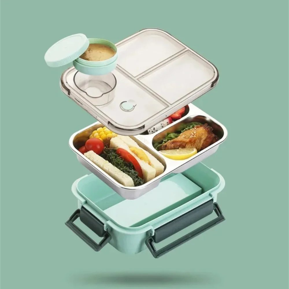 Gambar produk Danwels Kotak Makan Anti Tumpah Lunch Box Stainless Steel 3 Grid 850ml - P7 - 4