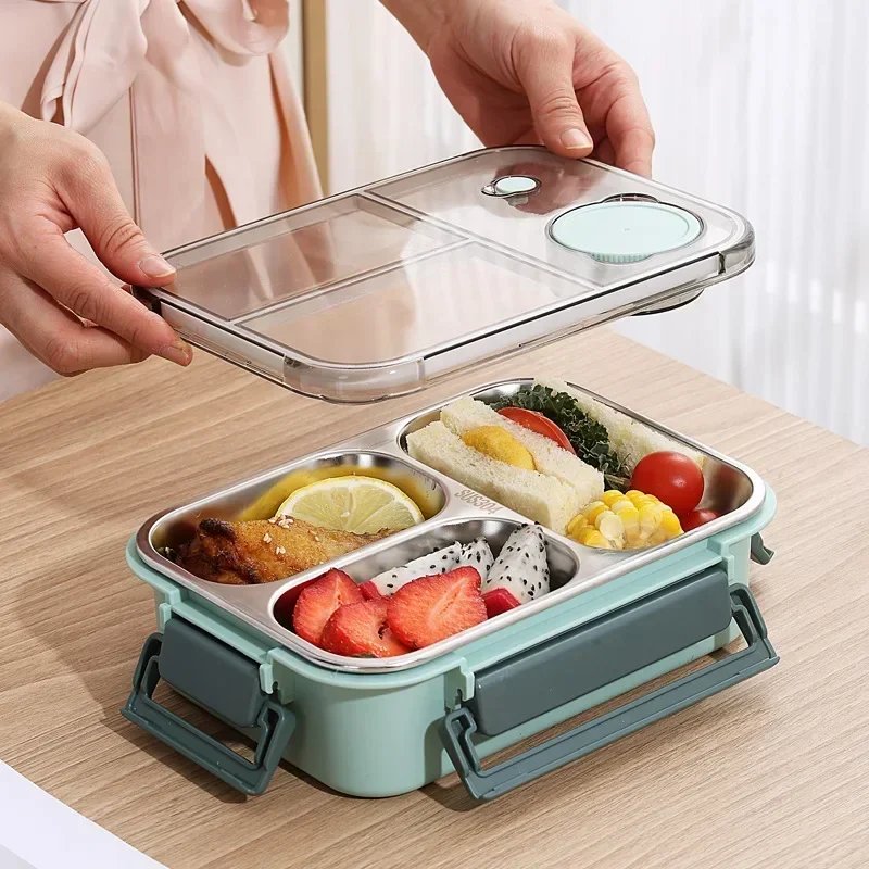 Gambar produk Danwels Kotak Makan Anti Tumpah Lunch Box Stainless Steel 3 Grid 850ml - P7 - 1