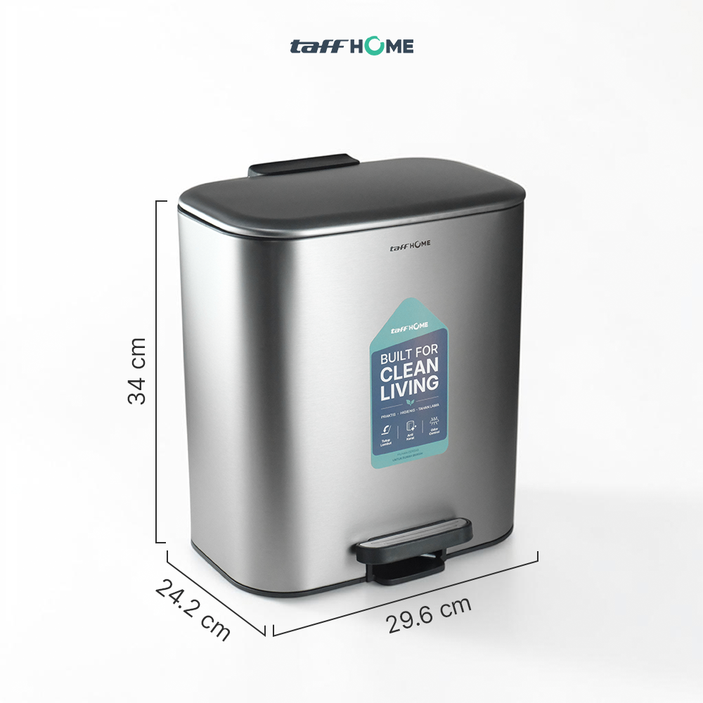 Gambar produk TaffHOME Tempat Sampah Injak Foot Pedal Trash Bin Stainless Steel 12L - M50 - 8