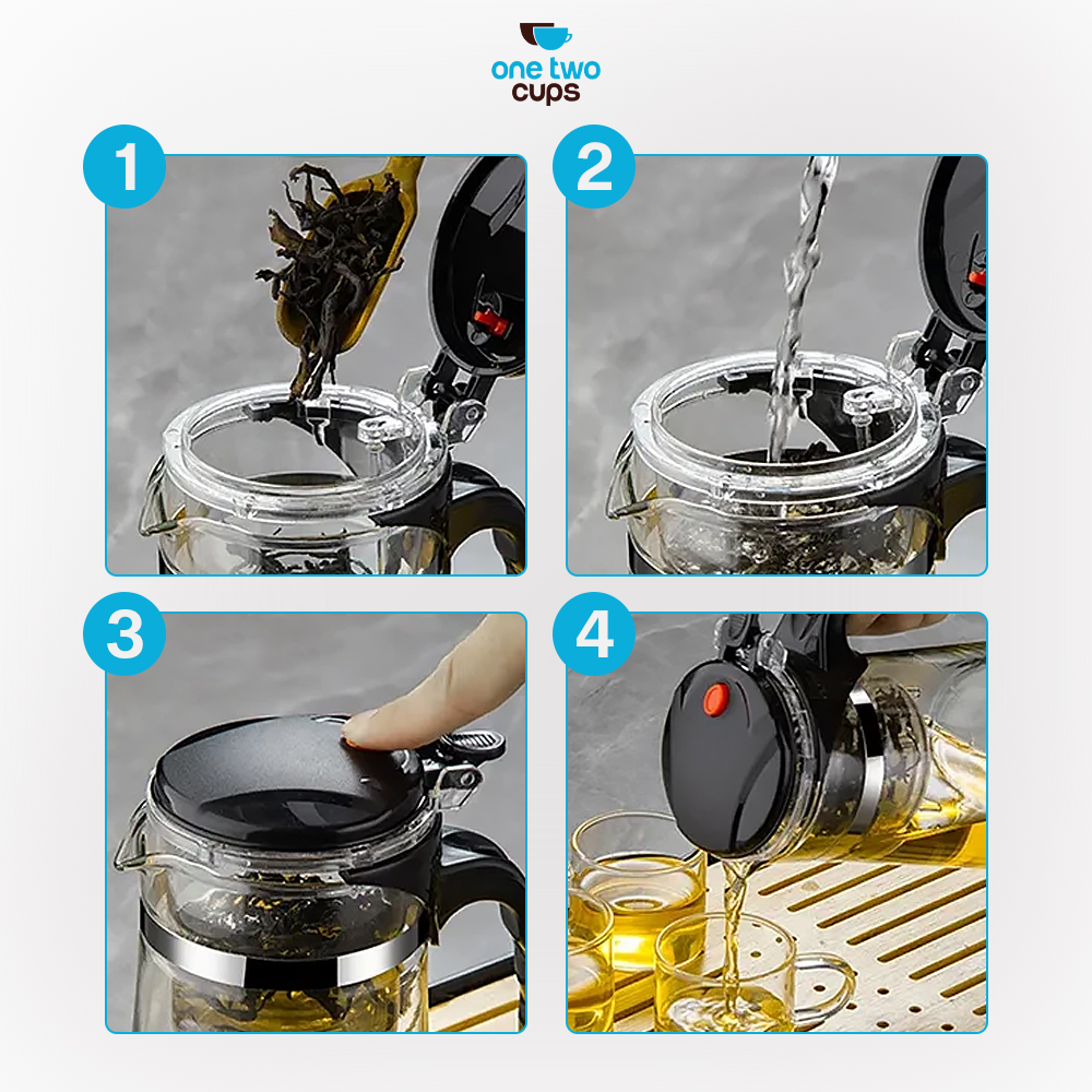 Gambar produk One Two Cups Teko Teh Borosilikat Saringan Tahan Panas Teapot 700ml - TP-757 - 3