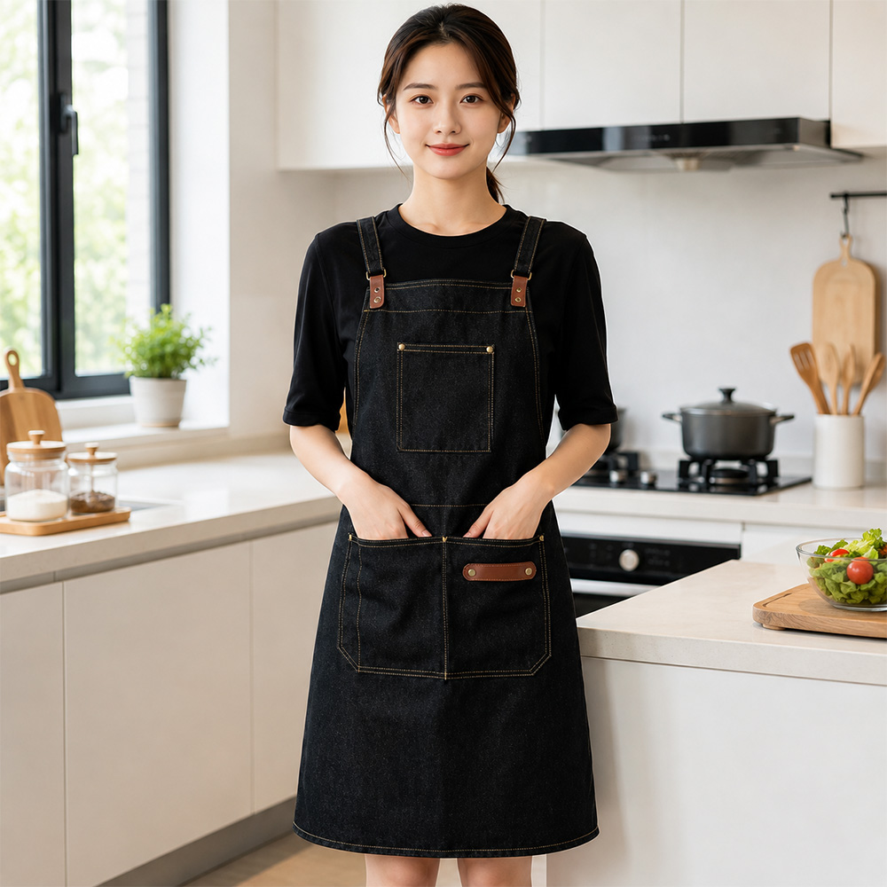 Gambar produk Bulc Celemek Masak Apron Dapur Barista Kantong Depan Adjustable Strap Denim - JJ50 - 1