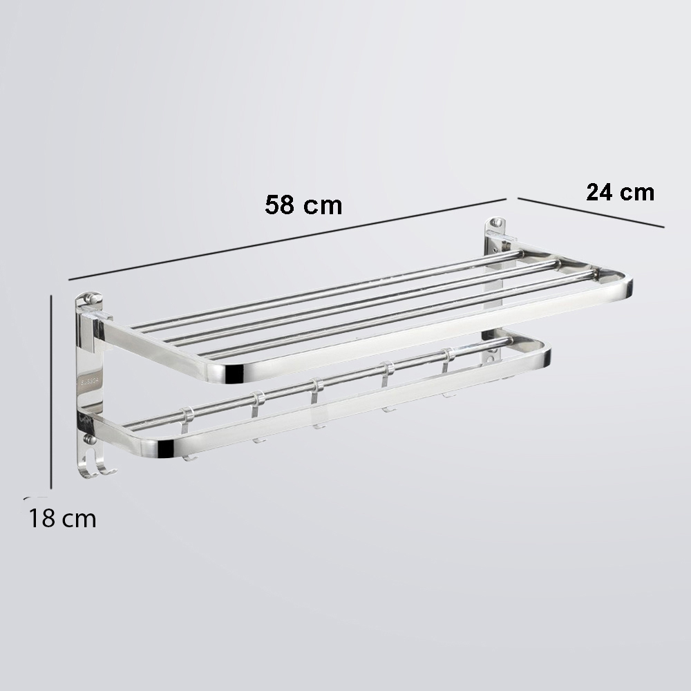 Gambar produk CANRY Rak Dinding Kamar Mandi Gantungan Handuk Double Layer Foldable 58cm - C2 - 5