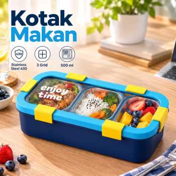 Pokupop Kotak Makan Anti Tumpah Lunch Box Stainless Steel 3 Grid 500ml - P8