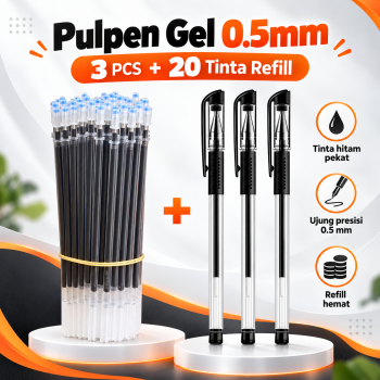 KISSBUTY Pulpen Gel 0.5mm Isi Ulang dengan Tinta Refill 20 PCS - KB13CM