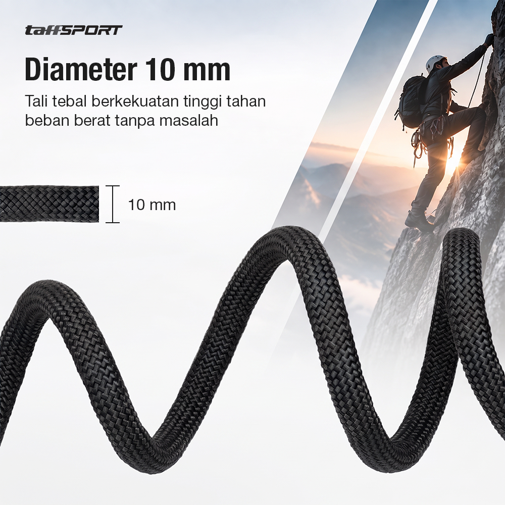 Gambar produk TaffSPORT Tali Paracord Panjat Tebing Climbing Rope Steel Buckle 10mm Panjang 30M - 24KN - 1