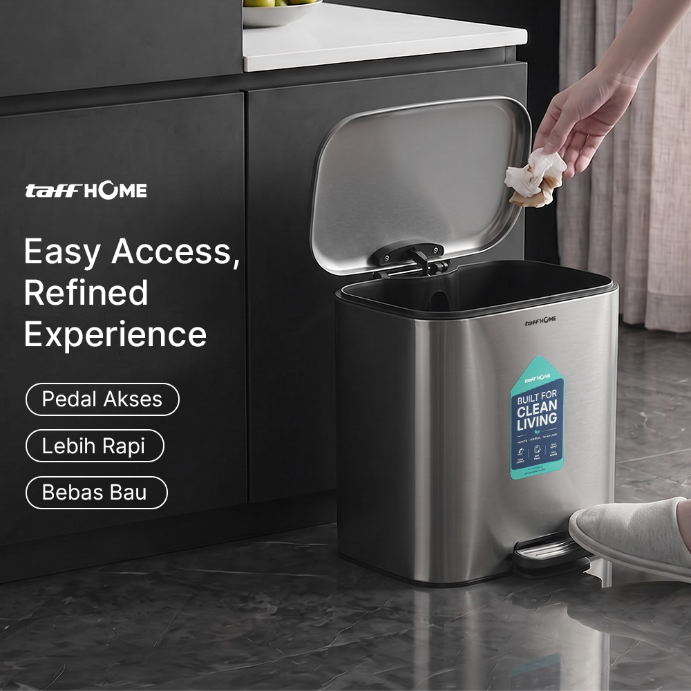Gambar produk TaffHOME Tempat Sampah Injak Foot Pedal Trash Bin Stainless Steel 20L - M50 - 2