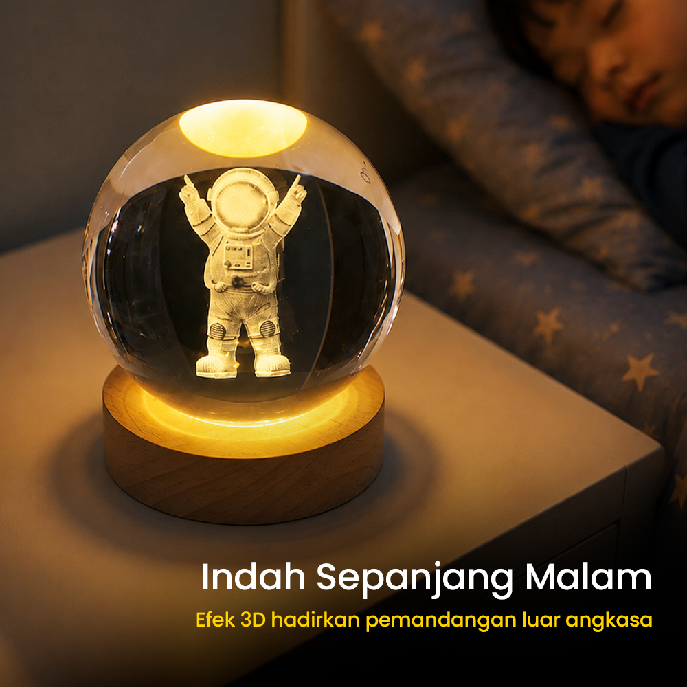 Gambar produk AMARYLLIS Lampu Tidur Bola Kristal 3D Warm White USB 3W Astronot - AM-6 - 2