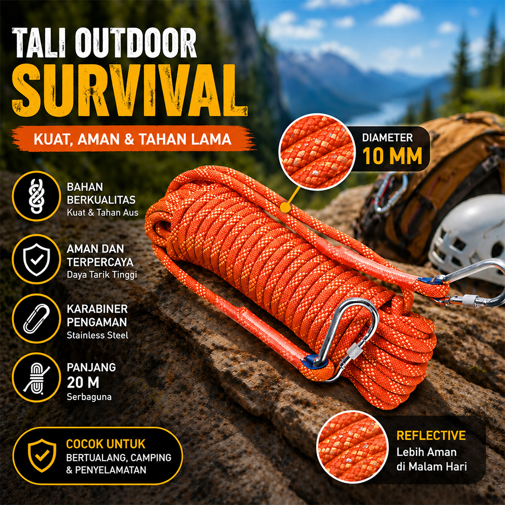 Gambar produk TaffSPORT Tali Paracord Panjat Tebing Outdoor Darurat Survival Rope 10mm 20M - RM-20 - Utama