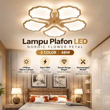 SaloEElaitte Lampu Plafon LED Nordic Flower Petal Dimmable 3 Color 48W - SE357 - White