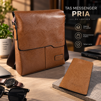 Rhodey Tas Selempang Pria Messenger Bag PU Leather dengan Dompet - 9066
