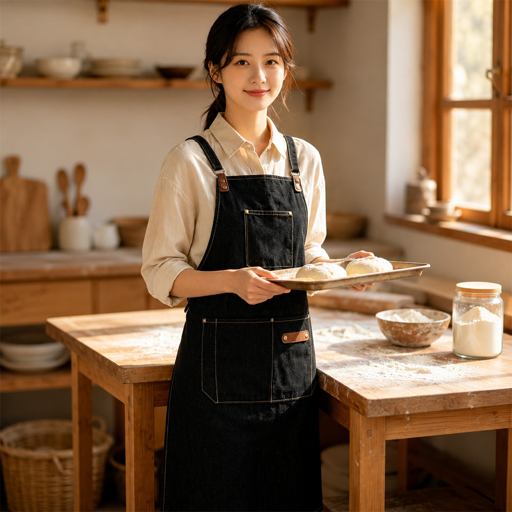 Gambar produk Bulc Celemek Masak Apron Dapur Barista Kantong Depan Adjustable Strap Denim - JJ50 - 2