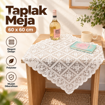 MAYZE Taplak Meja Renda Vintage Rose Lace Thickened Tablecloth - 60x60cm White