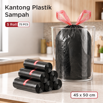 Gambar produk TRASU Kantong Plastik Sampah Tali Drawstring Trash Bag 45x50cm 75 PCS - TR-75