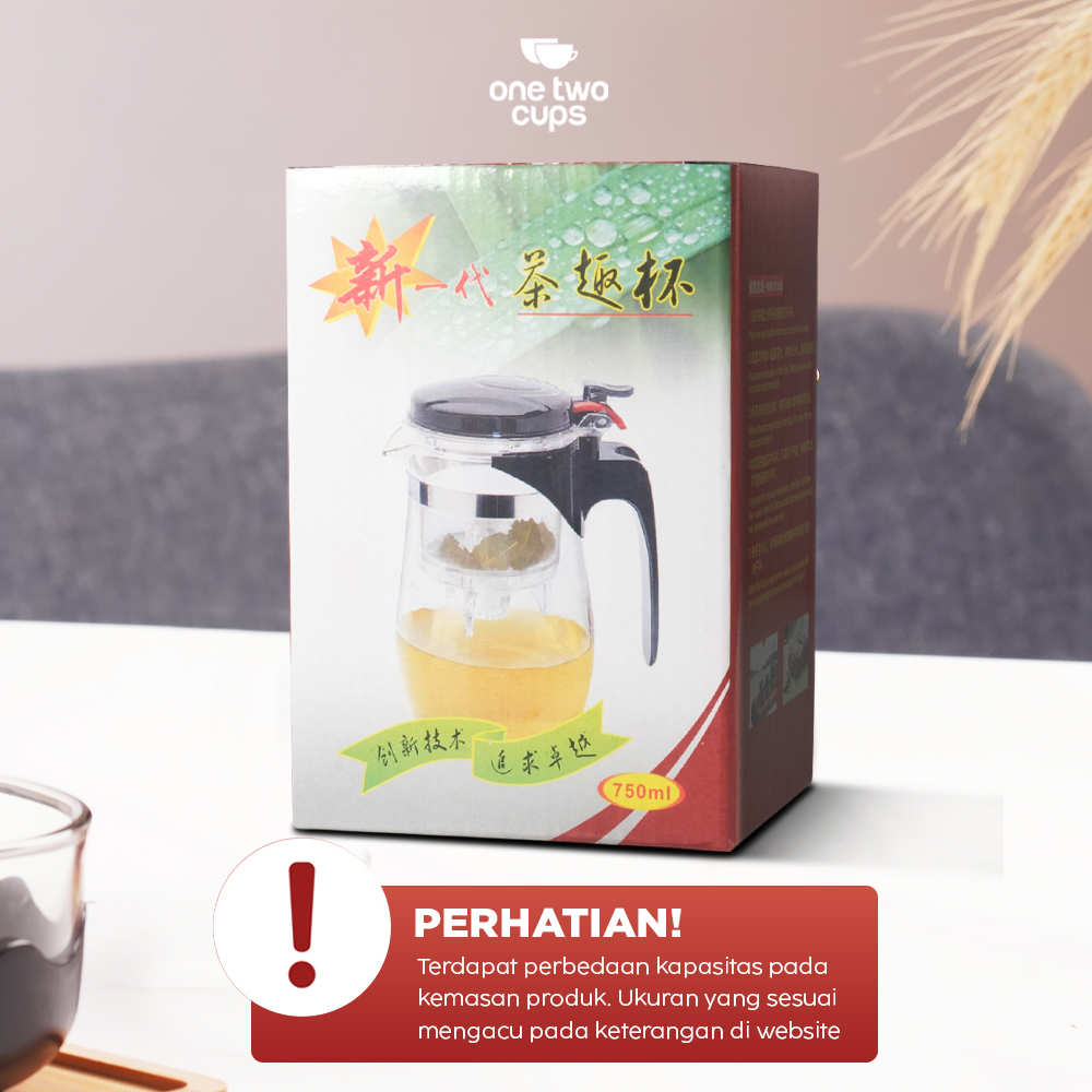 Gambar produk One Two Cups Teko Teh Borosilikat Saringan Tahan Panas Teapot 700ml - TP-757 - Kemasan