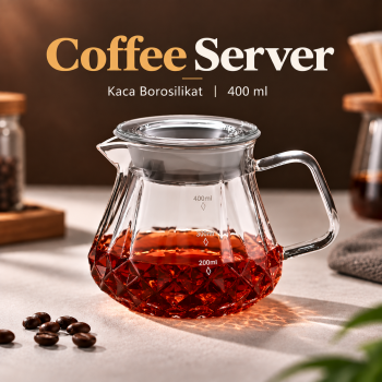 Gambar produk One Two Cups Coffee Server V60 Drip Pour Over Borosilicate with Lid 400ml - XGS-50