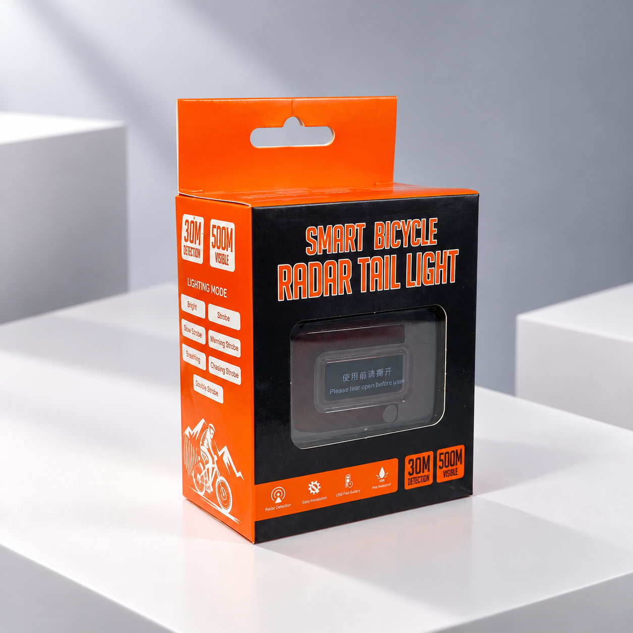 Gambar produk CALAMI Lampu Belakang Sepeda LED Tail Light Brake Sensor Wave Radar - RT01 - Kemasan