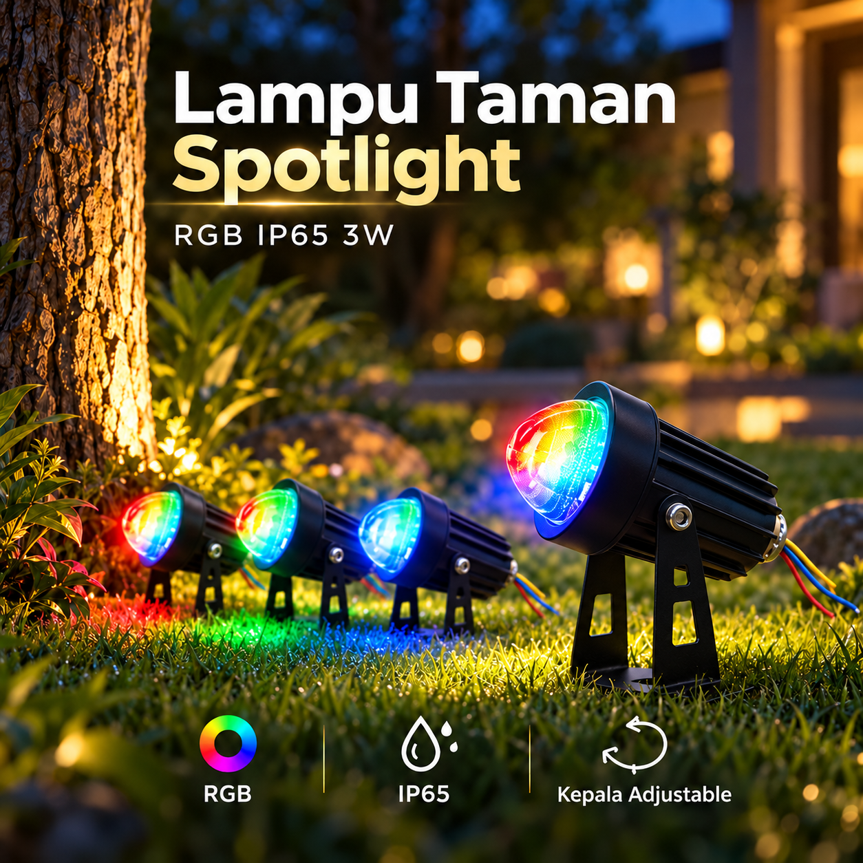 Gambar produk TaffLED Lampu Taman Outdoor Spotlight Waterproof IP65 RGB 3W - LP-GS1 - Utama