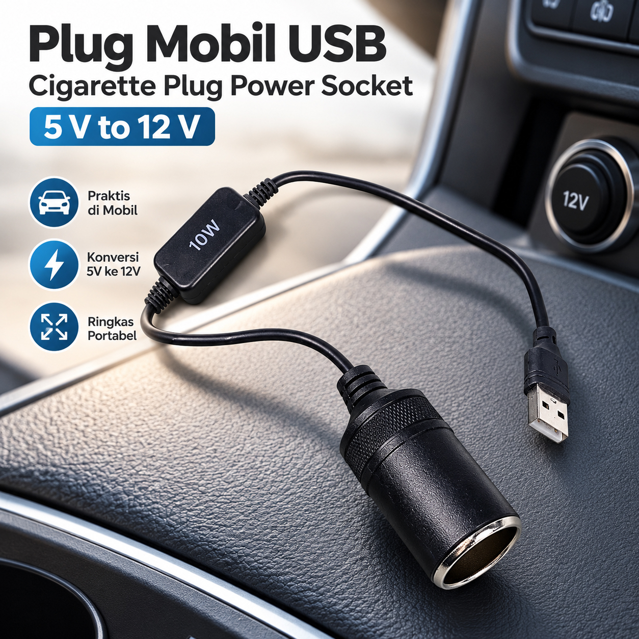 Gambar produk OTOHEROES Plug Mobil USB Cigarette Plug Power Socket 5 V to 12 V - XZT0017 - Utama