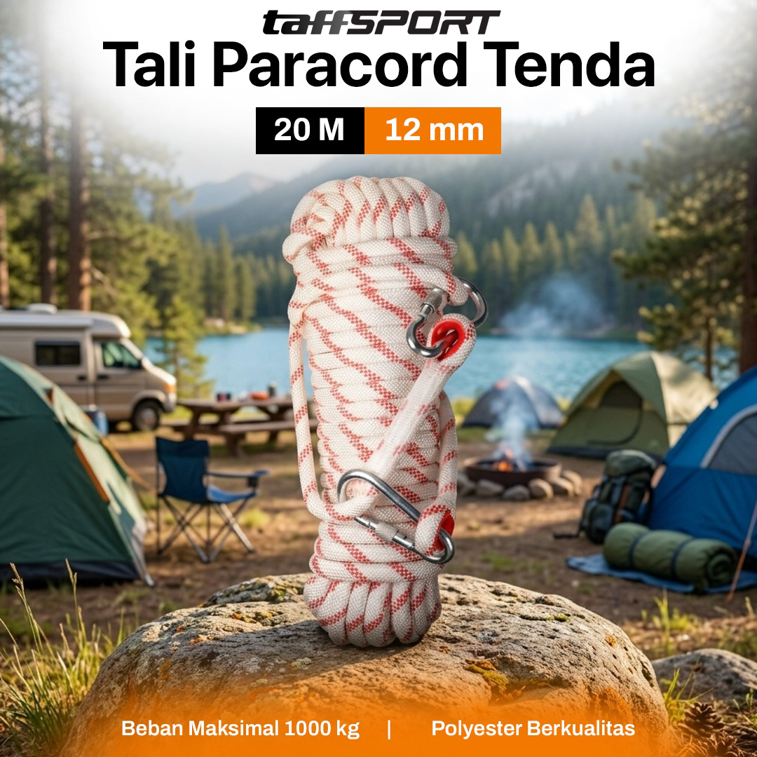Gambar produk TaffSPORT Tali Paracord Panjat Tebing Tenda Outdoor Rope Steel Buckle 12mm 20M - SC12 - Utama