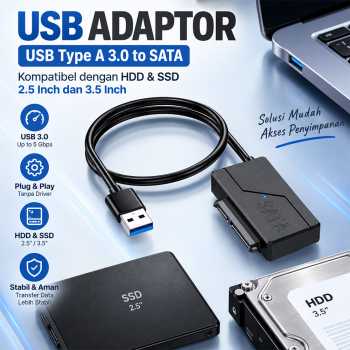Steow Kabel Adaptor HDD SSD USB Type A 3.0 to SATA 2.5 Inch 3.5 Inch - ONU
