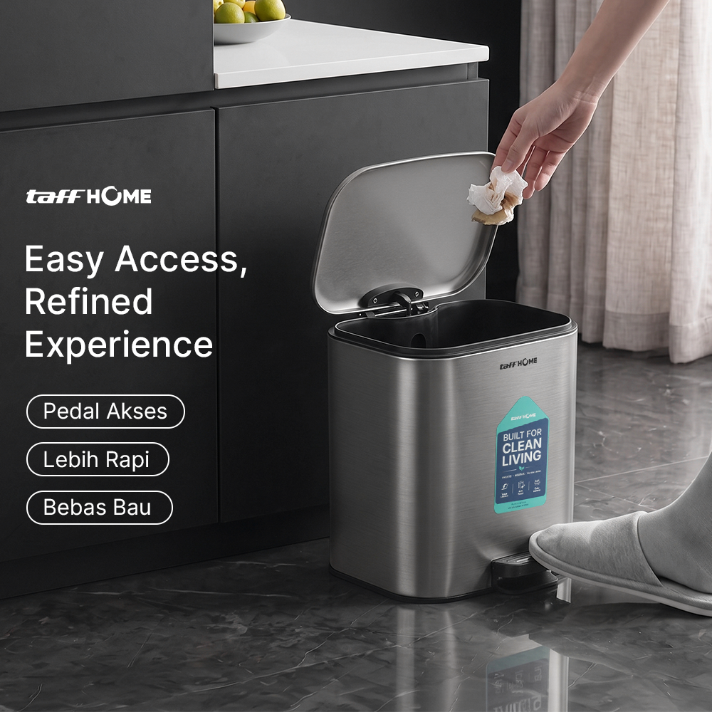 Gambar produk TaffHOME Tempat Sampah Injak Foot Pedal Trash Bin Stainless Steel 12L - M50 - 2