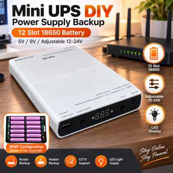 Gambar produk AREO Mini UPS DIY Power Supply Backup Router 12 Slot 18650 Battery - 12P-5912