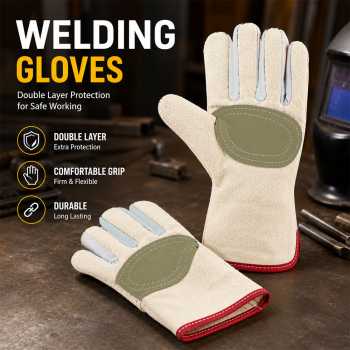SEC Sarung Tangan Las Kulit Double Layer Twill Canvas Welding Gloves M - STL-25