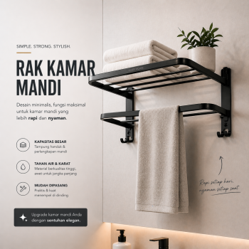 Gambar produk TaffHOME Rak Dinding Kamar Mandi Gantungan Handuk Double Layer - B04-1