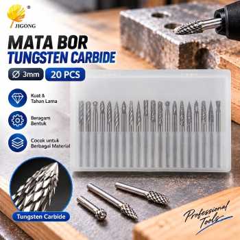 Gambar produk JIGONG Mata Bor Mini Tungsten Carbide Rotary Tool Drill Bit 3mm 20 PCS - JIG-TR008