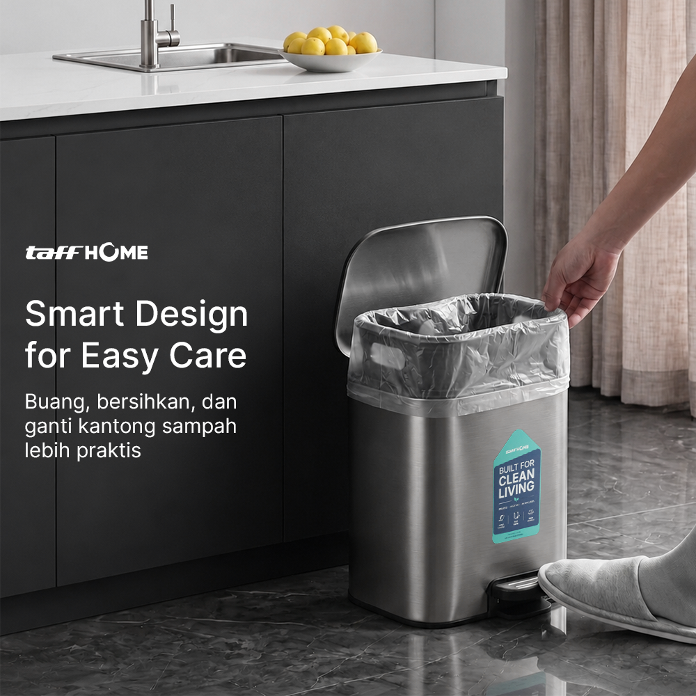 Gambar produk TaffHOME Tempat Sampah Injak Foot Pedal Trash Bin Stainless Steel 12L - M50 - 4