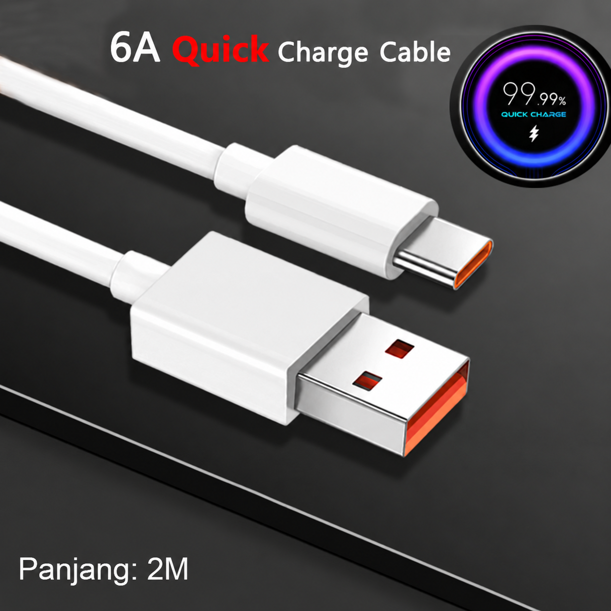 Gambar produk Kabel Data USB A to Type C Charger Cable Fast Charging 100W 6A 2M - TC2 - Utama