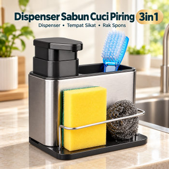 TESOT Dispenser Sabun Cuci Piring 3in1 Stainless Steel Sink Organizer - TH3700
