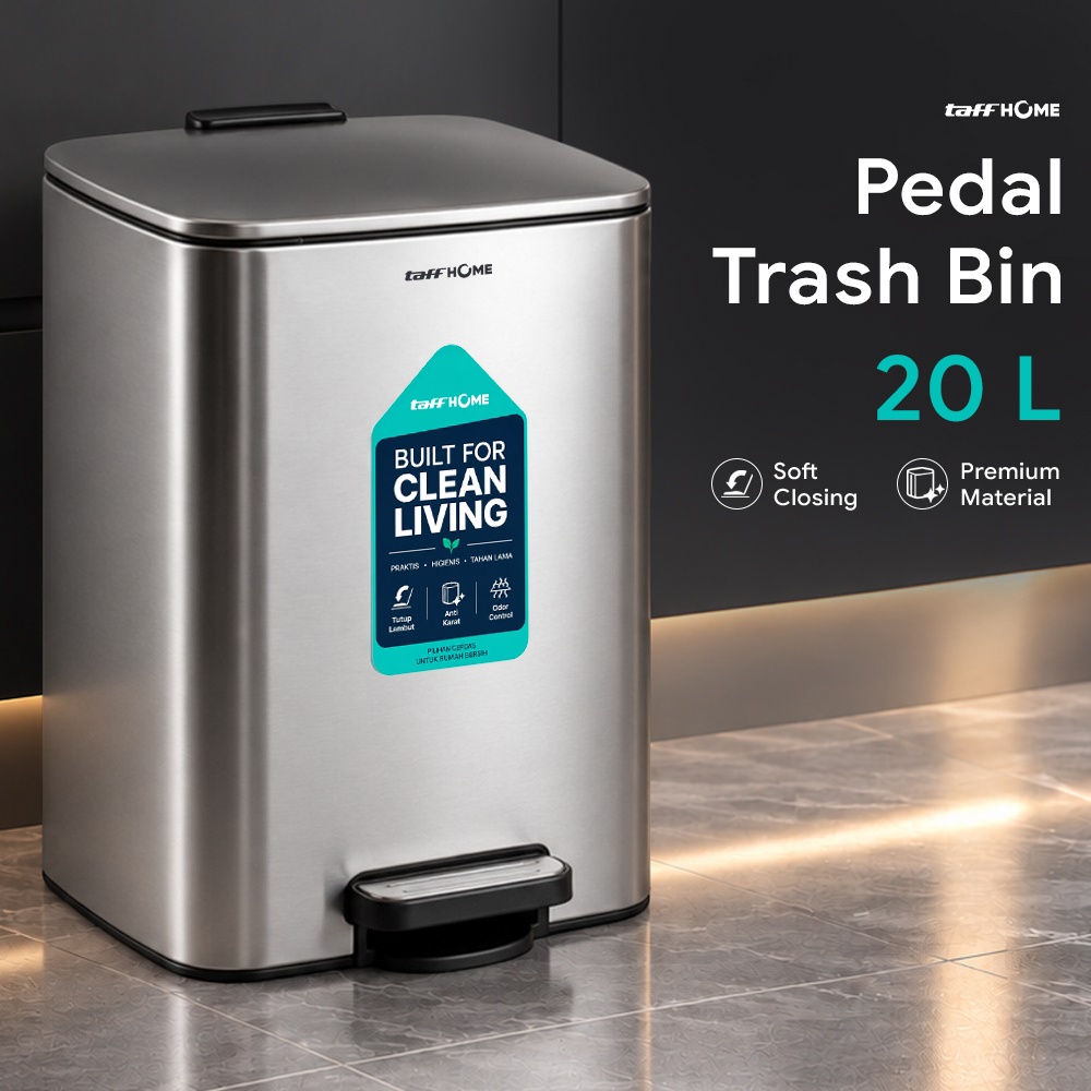 Gambar produk TaffHOME Tempat Sampah Injak Foot Pedal Trash Bin Stainless Steel 20L - M45 - Utama