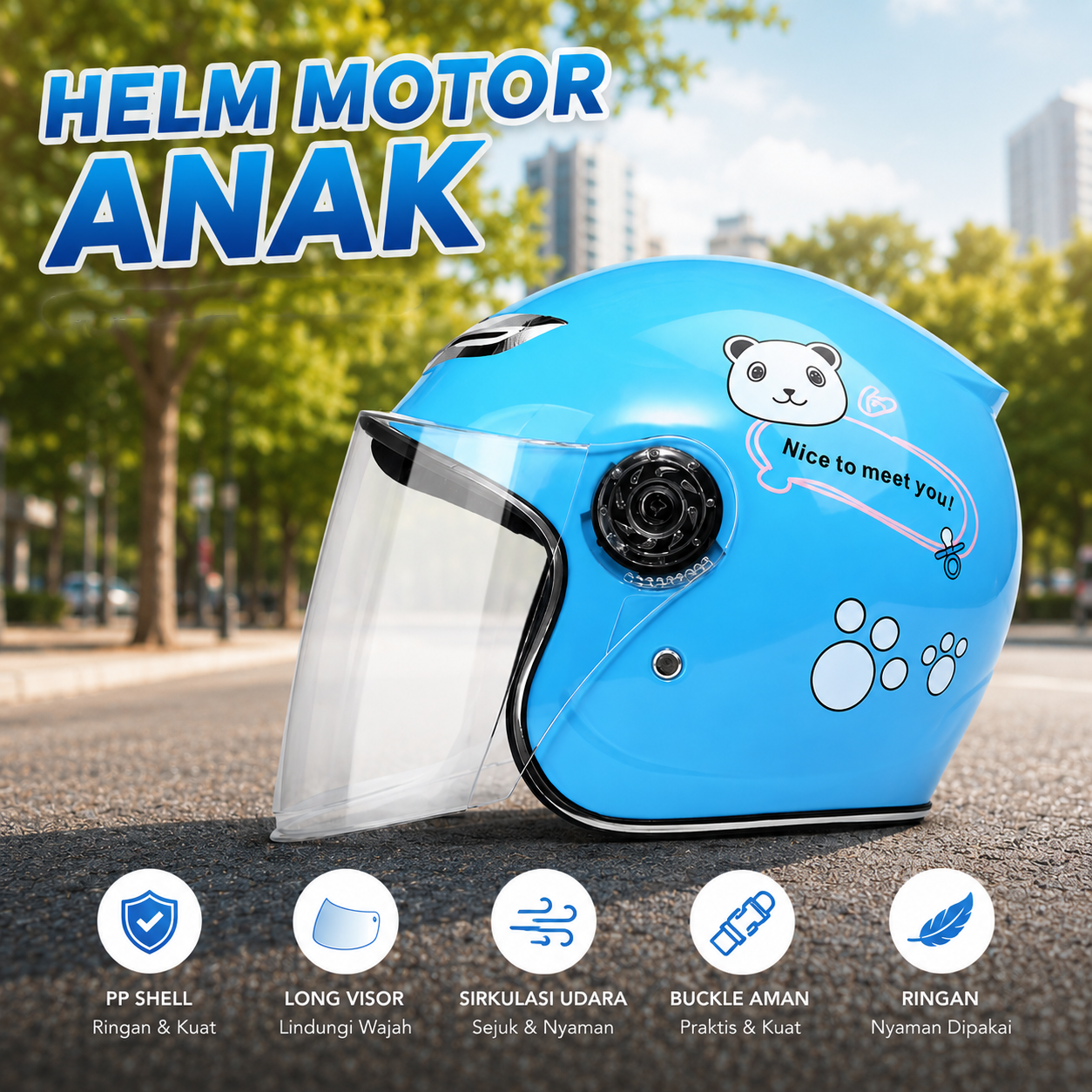 Gambar produk Nouman Helm Anak Half Face Sport Long Visor Motocycle Kids Helmet - 523 - Utama