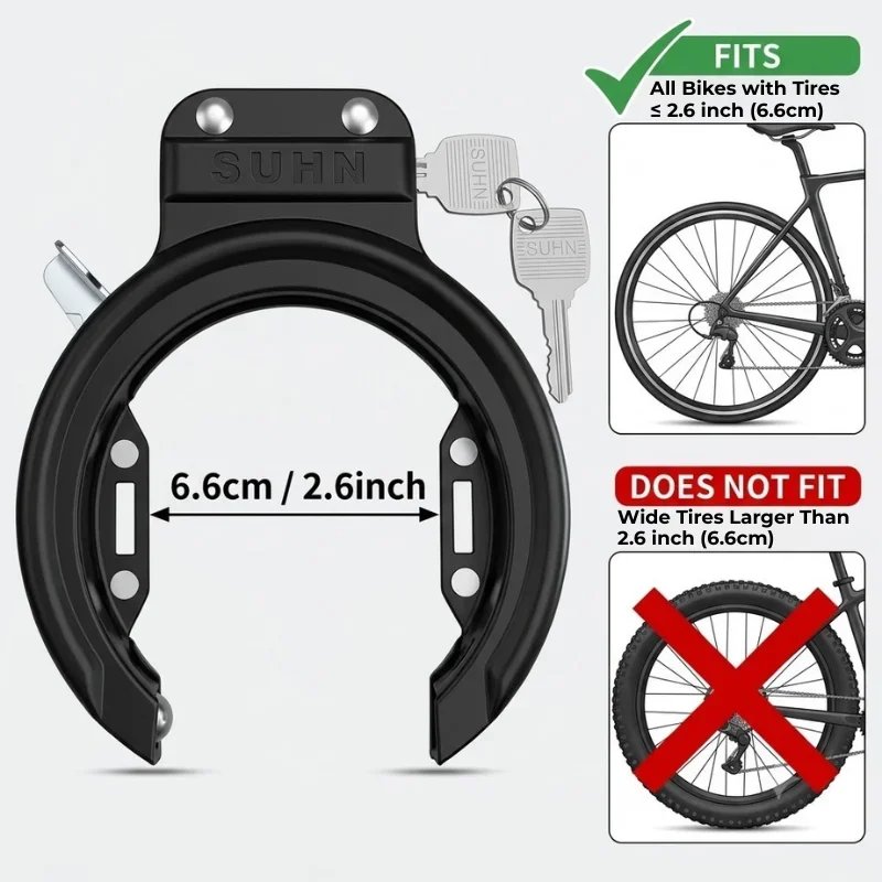 Gambar produk SHUN Kunci Gembok Sepeda Horseshoe Ring Lock Steel 10cm with Key - GT15 - 6
