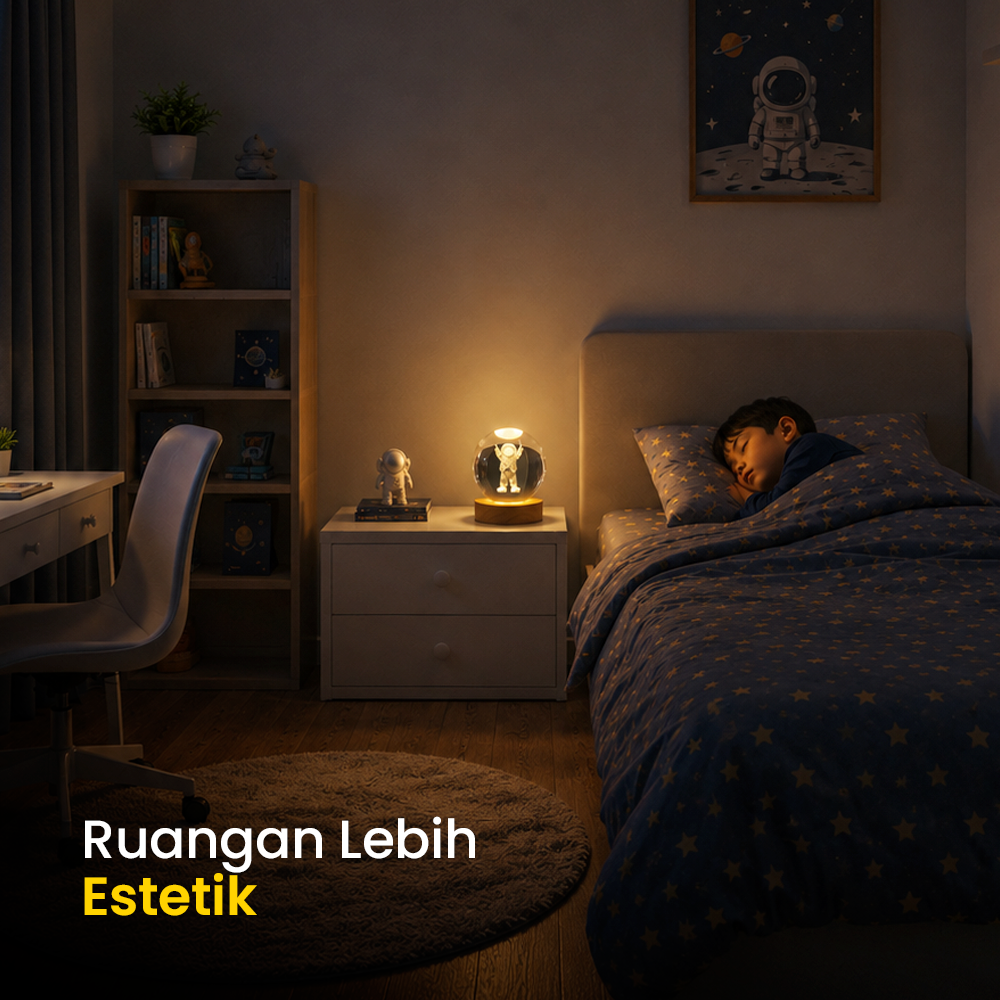 Gambar produk AMARYLLIS Lampu Tidur Bola Kristal 3D Warm White USB 3W Astronot - AM-6 - 3