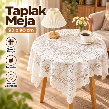 MAYZE Taplak Meja Renda Vintage Rose Lace Thickened Tablecloth 90x90cm - White