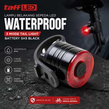 TaffLED Lampu Belakang Sepeda LED Waterproof 3 Mode Tail Light Battery - SH3