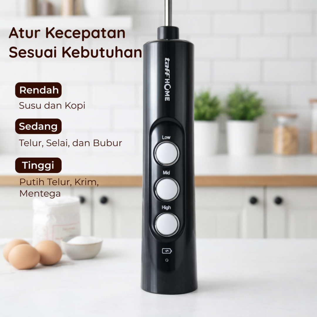 Gambar produk TaffHOME Hand Mixer Mini 3in1 Whisk Beater Milk Frother USB Charge - EW-071 - 2