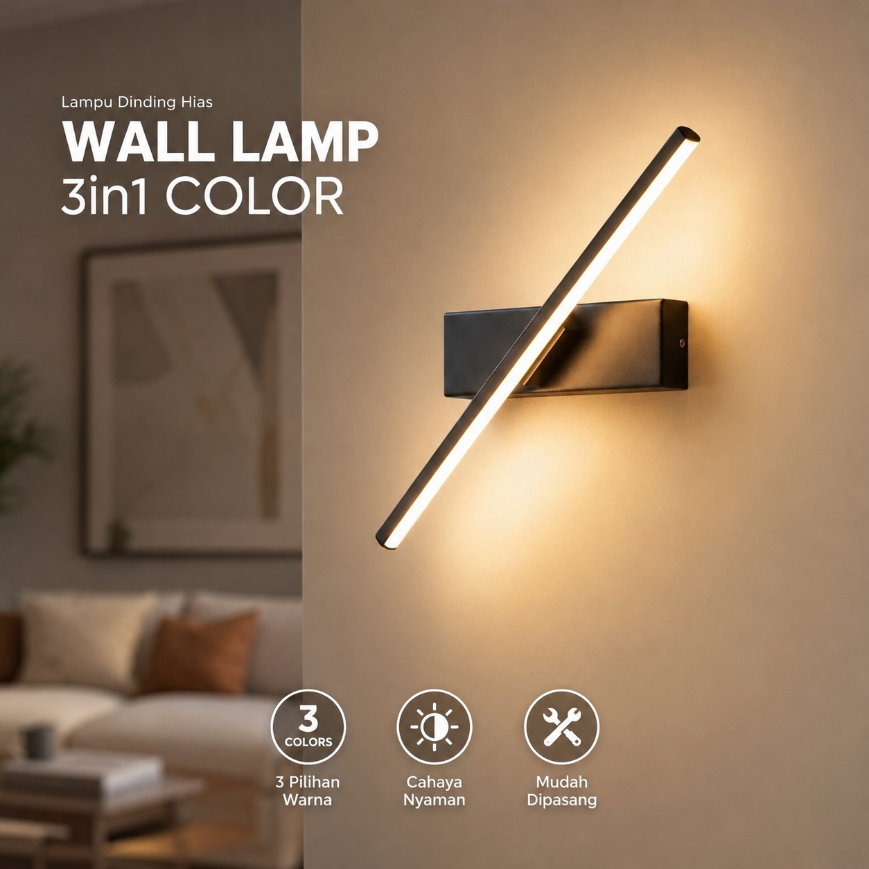 Gambar produk Ygfeel Lampu Hias Dinding Minimalis Rotasi 360 Derajat 3 Color 7W - JS-QD407 - Utama