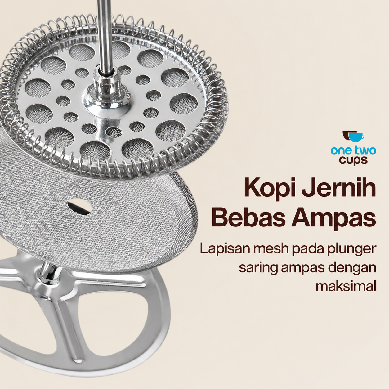 Gambar produk One Two Cups French Press Coffee Maker Pot Plunger Stainless Steel 1L - KG70 - 1