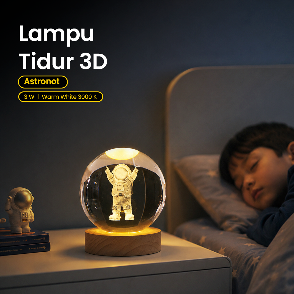 Gambar produk AMARYLLIS Lampu Tidur Bola Kristal 3D Warm White USB 3W Astronot - AM-6 - Utama