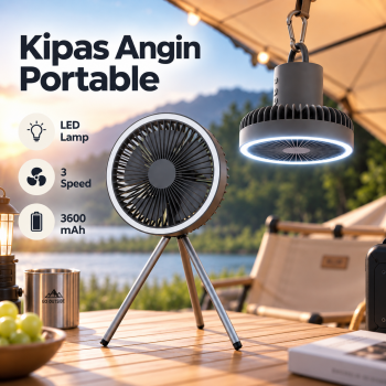 Kinscoter Kipas Angin Portable 2in1 Lampu LED Cool White 6000K 3600mAh - KY-75