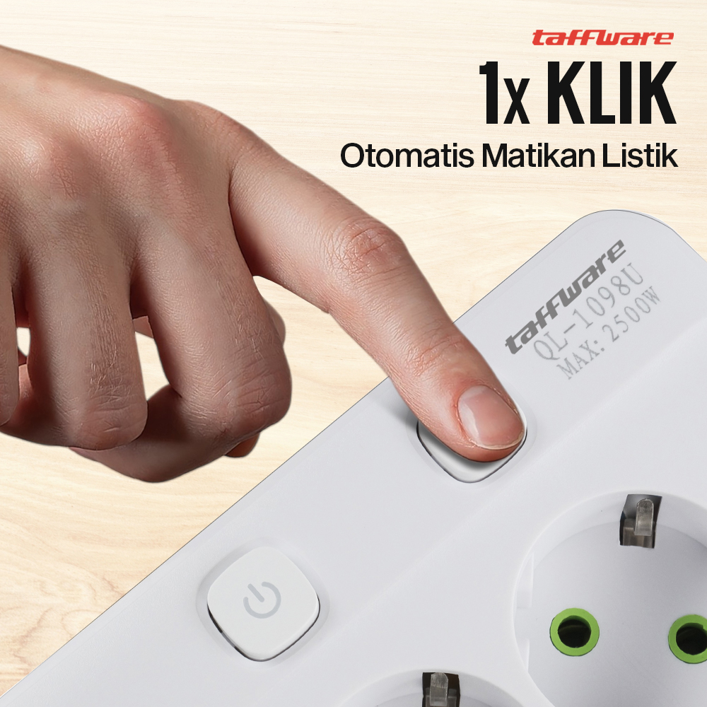 Gambar produk Taffware Stop Kontak Kabel 5 Socket 2 USB A USB C 1.8M 10A 250V 2500W - QL-1098U - 3