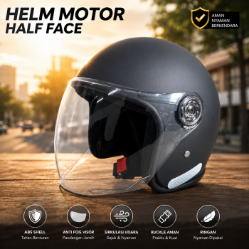 Gambar produk Heabety Helm Skuter Half Face Sport Anti Fog Visor Motocycle Helmet - A560
