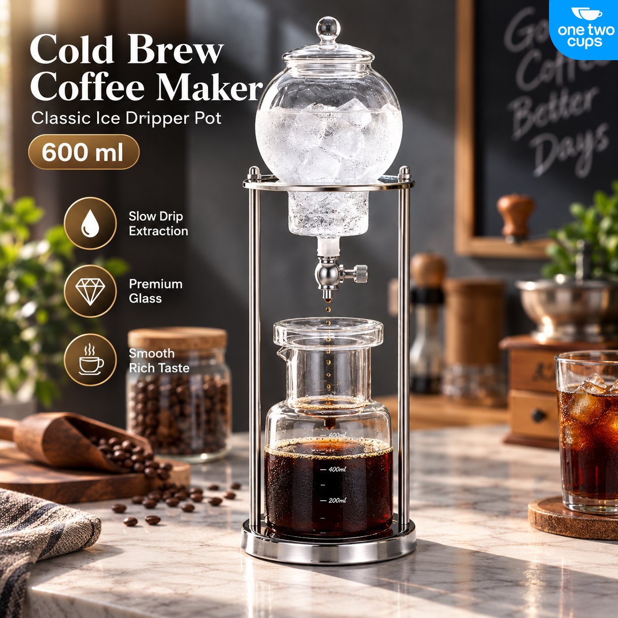 Gambar produk One Two Cups Cold Brew Coffee Maker Classic Ice Dripper Pot 600ml - AO865 - Utama